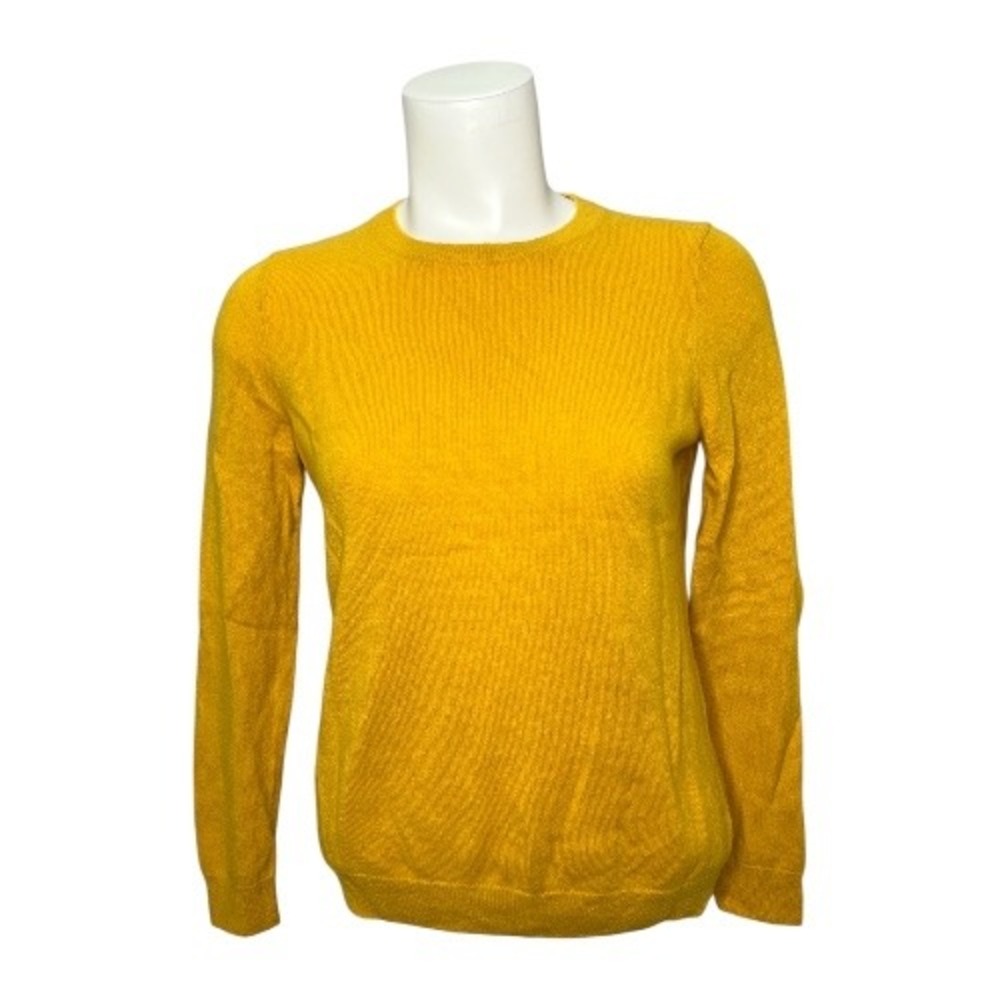 Talbots Petites Pure Cashmere Sweater Womens Crew Neck Yellow Knit Sz Small
